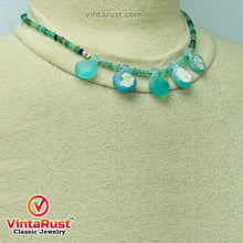 Load image into Gallery viewer, Green Beaded Chain Necklace With Dangling Stones
