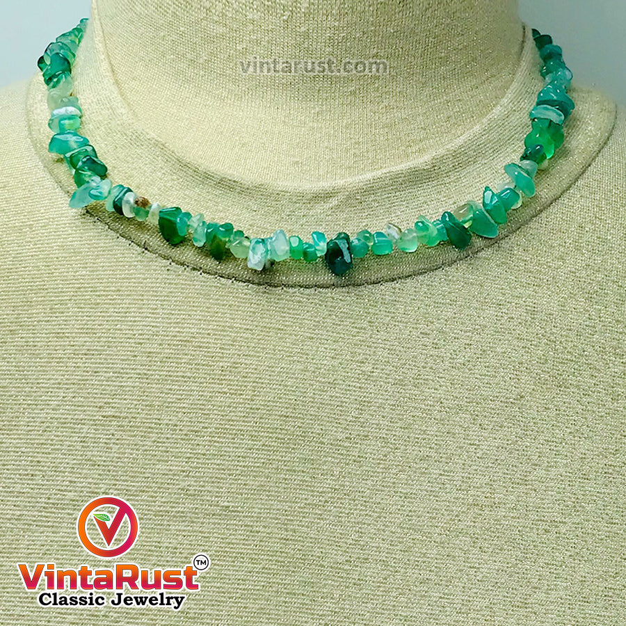 Green Fluorite Beaded Stone Choker Necklace