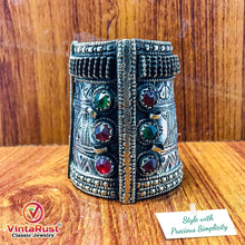 Load image into Gallery viewer, Gypsy Kuchi Bracelet With Glass Stones, Hinged Vintage Cuff
