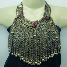 Load image into Gallery viewer, Gypsy Choker Necklace With Silver Kuchi Long Bells 
