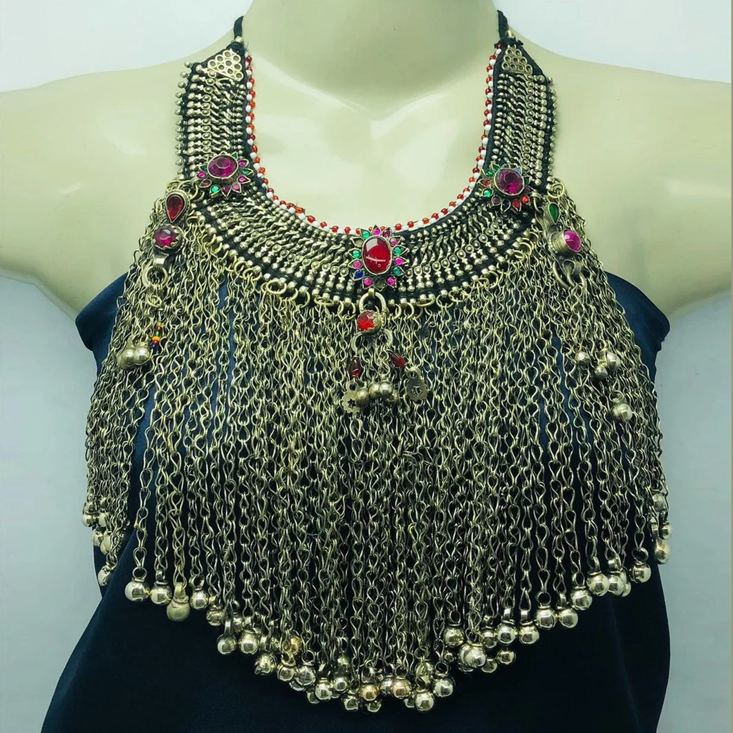 Gypsy Choker Necklace With Silver Kuchi Long Bells 