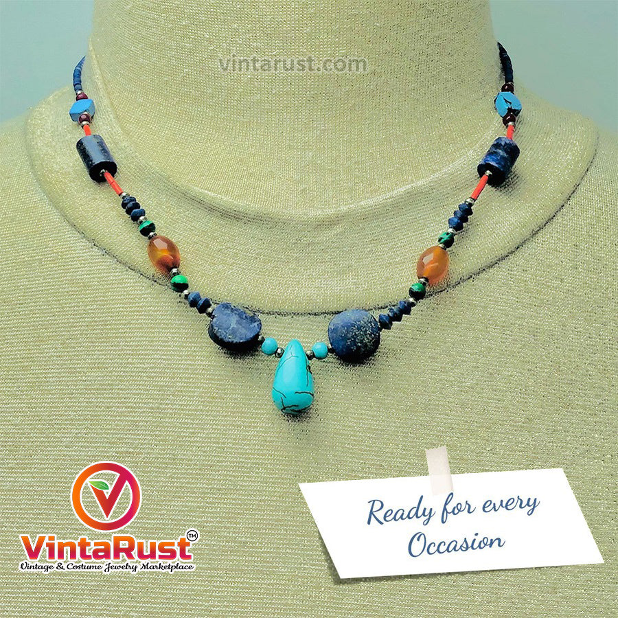 Lapis and Turquoise Stones Beaded Necklace