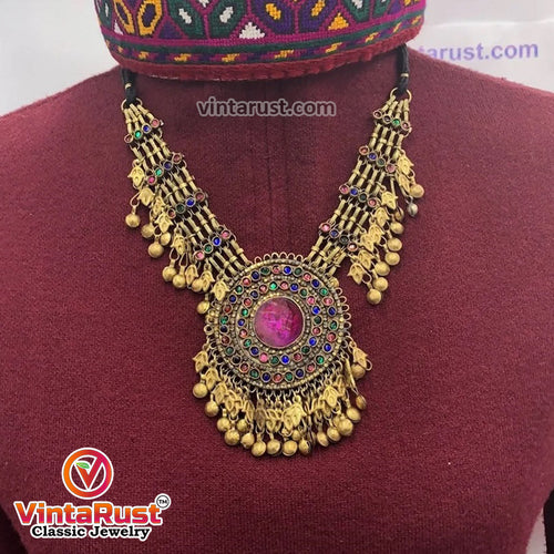 Handmade Afghan Heavily Embellished Necklace