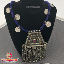 Load image into Gallery viewer, Handmade Tribal Metal Necklace with Beaded Strip
