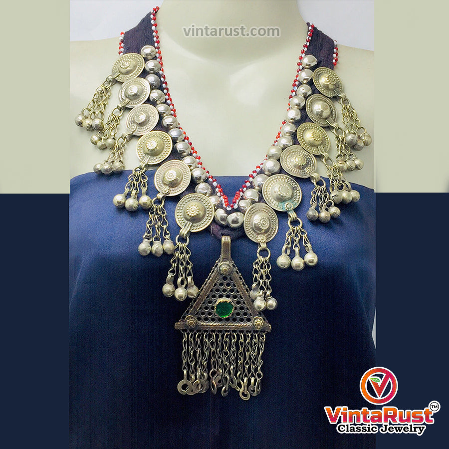 Handmade Turkmen Necklace With Dangling Triangle Shape Pendant