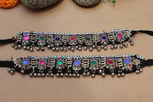 Load image into Gallery viewer, Afghan Silver Choker with Multicolor Glass Stones and Bells
