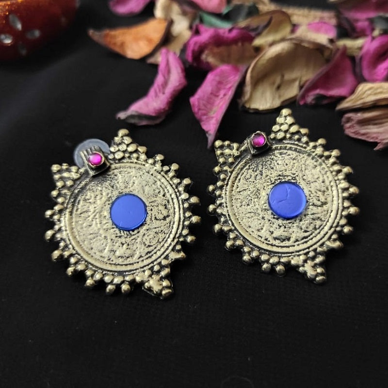 Handmade Gold Coins Earrings With Glass Stones