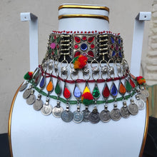 Load image into Gallery viewer, Afghan Multicolor Glass Stone Kuchi Coins Necklace
