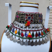Load image into Gallery viewer, Afghan Multicolor Glass Stone Kuchi Coins Necklace
