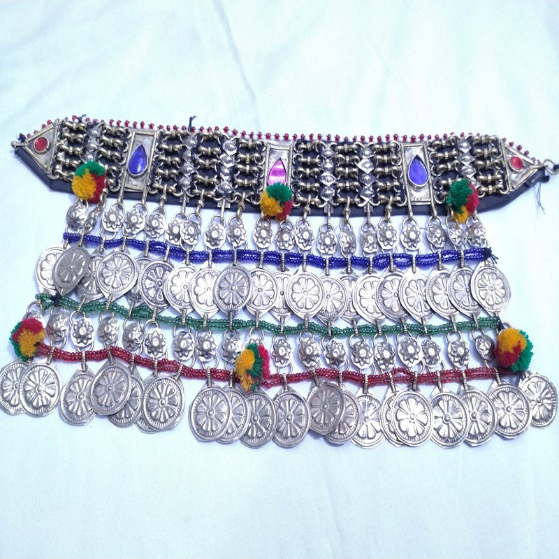 Massive Choker Necklace, Antique Long Dangling Multicolor Choker Necklace