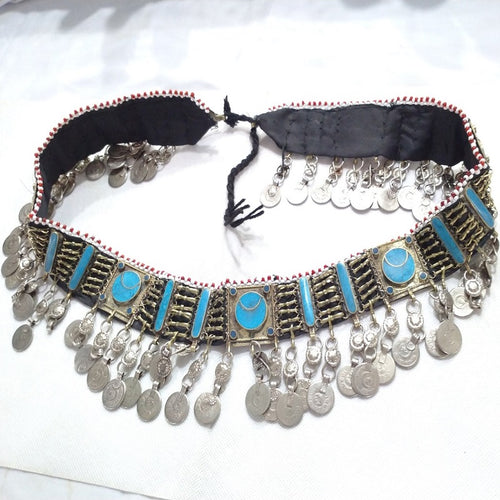Turquoise and Lapis Lazuli Belt With Dangling Vintage Coins