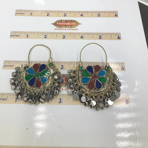 Vintage Multicolor Earrings, Light Weight Hoop Earrings