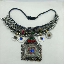 Load image into Gallery viewer, Boho Silver Kuchi Big Choker Necklace With Dangling Pendant
