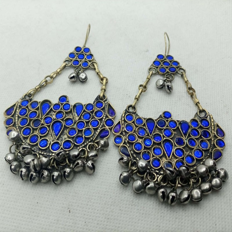 Ethnic Glass Stones Earrings With Dangling Bells