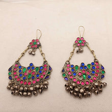 Load image into Gallery viewer, Ethnic Glass Stones Earrings With Dangling Bells
