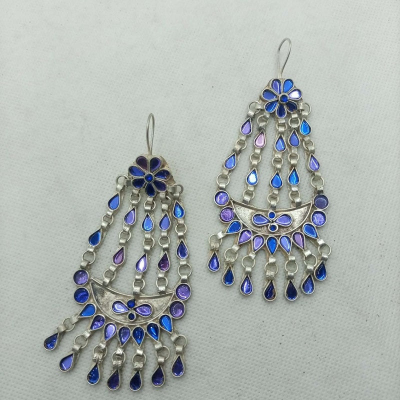Blue Glass Stone Kuchi Massive Earrings