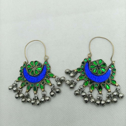 Blue and Green Glass Stone  Kuchi Earrings