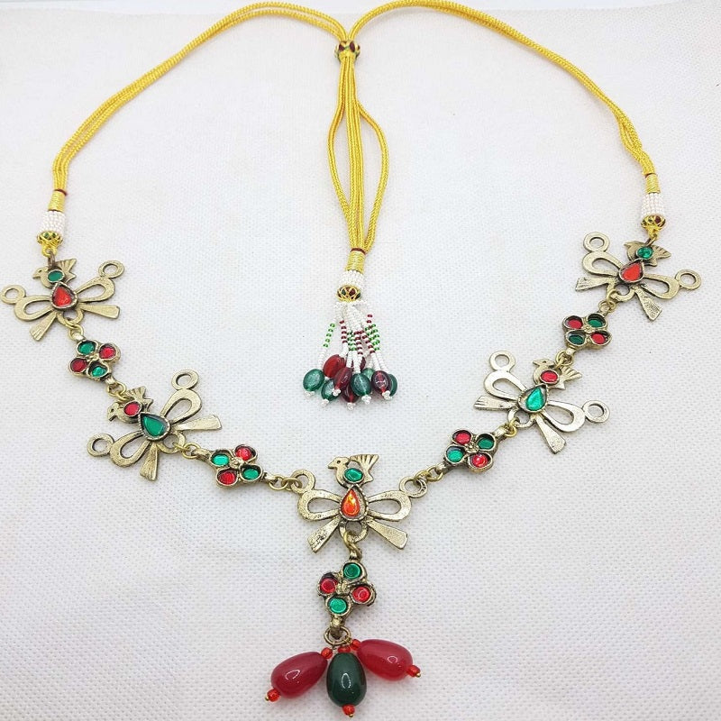 Afghan Multicolor Birds Choker Necklace, Multicolor Necklace With Adjustable Length