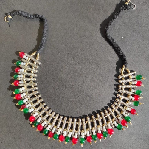 Metal Spikes Choker Necklace With Beads