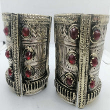 Load image into Gallery viewer, Vintage Boho Cuff, Antique Cuff Bracelet With Red Glass Stones
