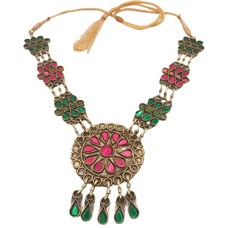 Pink and Green Glass Stones Pendant Necklace