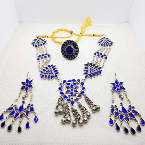 Blue Glass Stones Mala Jewelry Set