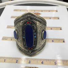 Load image into Gallery viewer, Afghan Kuchi Blue Stone Cuff Bracelet With Turquoise and Coral Beads

