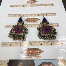 Load image into Gallery viewer, Ethnic Stone Square Shaped Earrings With Small Bells
