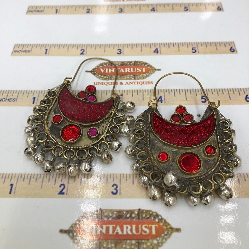 Red Glass Stones Kuchi Bali Earrings