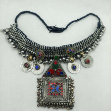 Load image into Gallery viewer, Afghan Silver Kuchi Choker Necklace With Dangling Pendant, Boho Jewelry, Choker Necklace

