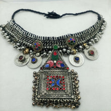 Load image into Gallery viewer, Afghan Silver Kuchi Choker Necklace With Dangling Pendant, Boho Jewelry, Choker Necklace
