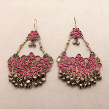 Load image into Gallery viewer, Ethnic Glass Stones Earrings With Dangling Bells
