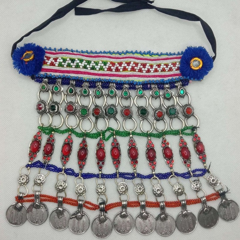 Multilayer Coins Choker Necklace With Beads, Glass Stones and Coins