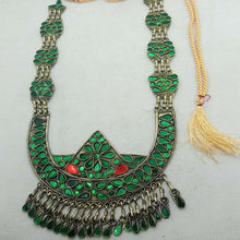 Load image into Gallery viewer, Kuchi Pendant, Glass Stones Pendant Necklace With Dangling Tassels, Long Pendant Necklace
