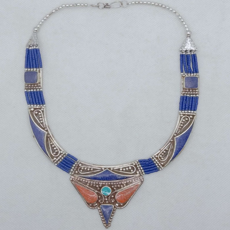 Blue Nepalese Stones Tribal Choker Necklace, Handmade Choker Necklace, Tribal Jewelry, Ethnic Jewelry