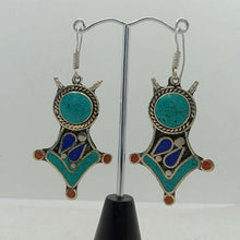 Load image into Gallery viewer, Turquoise Dangle Earrings, Nepalese Earrings, Turquoise Jewelry
