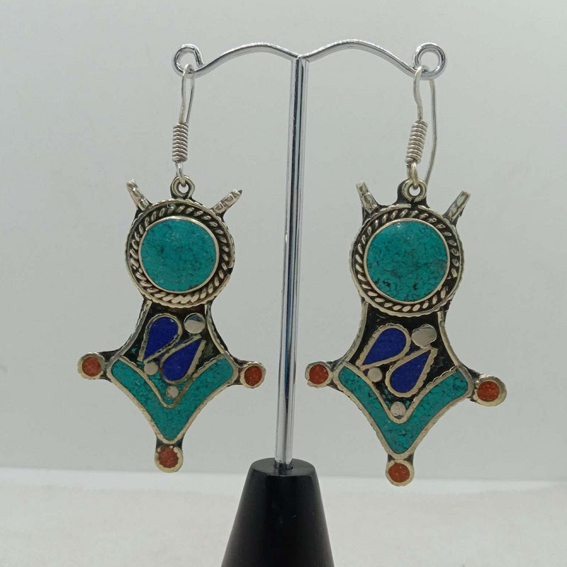 Turquoise Dangle Earrings, Nepalese Earrings, Turquoise Jewelry