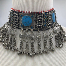Load image into Gallery viewer, Tribal Ethnic Choker Necklace with Stones and Silver Bells
