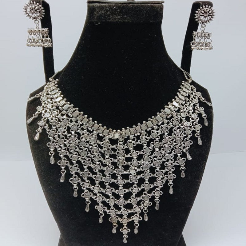 Silver Jewelry Set- Choker Necklace With Earrings