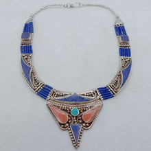 Load image into Gallery viewer, Blue Nepalese Stones Tribal Choker Necklace, Handmade Choker Necklace, Tribal Jewelry, Ethnic Jewelry
