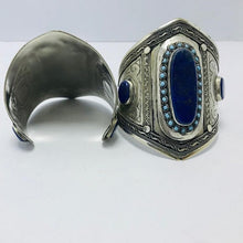 Load image into Gallery viewer, Afghan Lapis Stone Cuff Bracelet- Antique Glass Stone Hand Cuff
