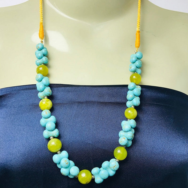 Turquoise Stone Beaded Necklace, Beaded Choker Stone Necklace