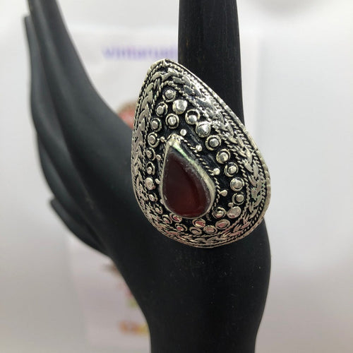 Tribal Stone Ring Embellished With Stone, Handmade Kuchi Ring
