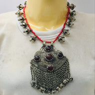 Beaded Chain Necklace With Silver Massive Pendant