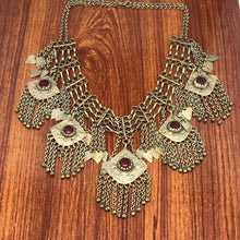 Load image into Gallery viewer, Antique Silver Kuchi Bib Necklace With Dangling Five Pendants
