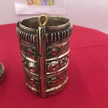 Load image into Gallery viewer, Antique Afghan Cuff Bracelet, Big Tribal Handcuff With Glass Stones
