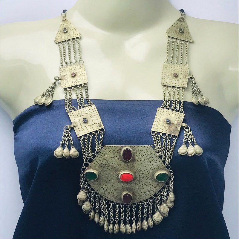 Bohemian Silver Kuchi Vintage Massive Pendant Necklace