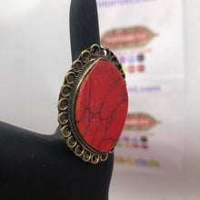 Load image into Gallery viewer, Massive Coral Stone Ring, Tribal Vintage Ring
