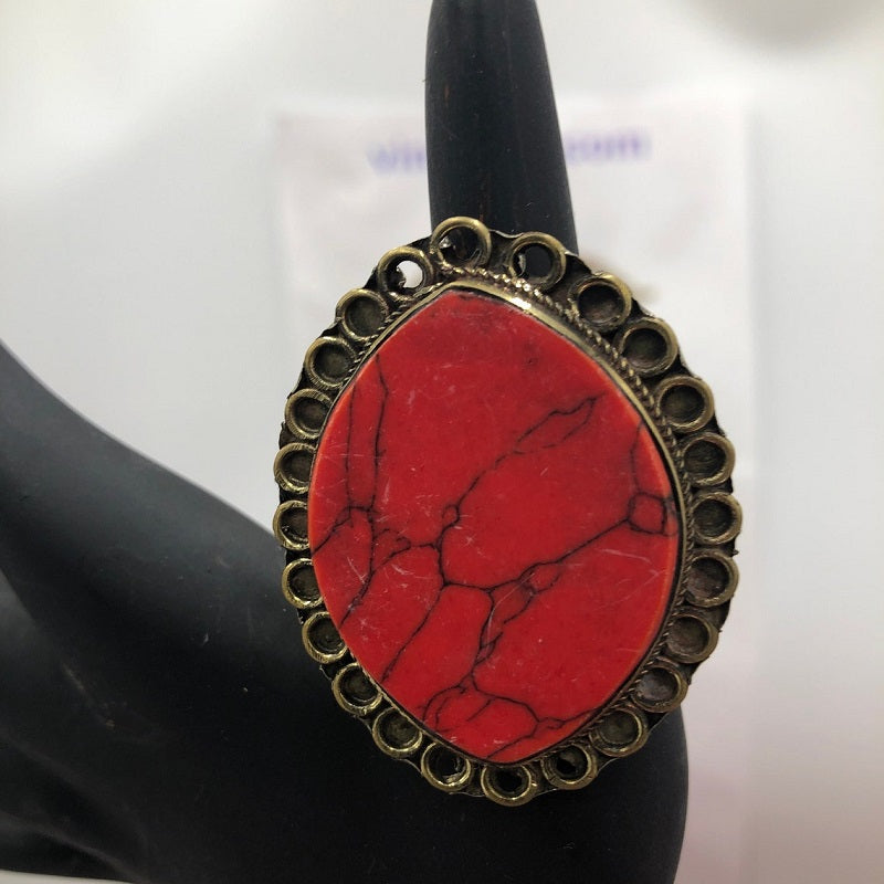 Massive Coral Stone Ring, Tribal Vintage Ring