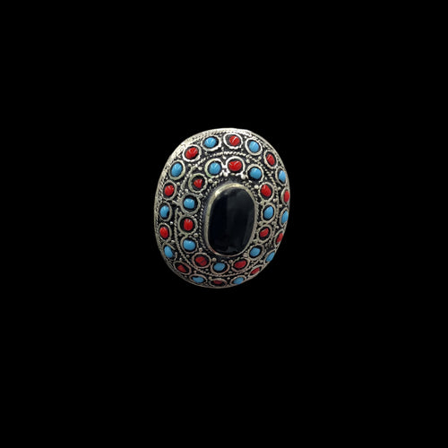 Kuchi Ring with Red and Turquoise Beads